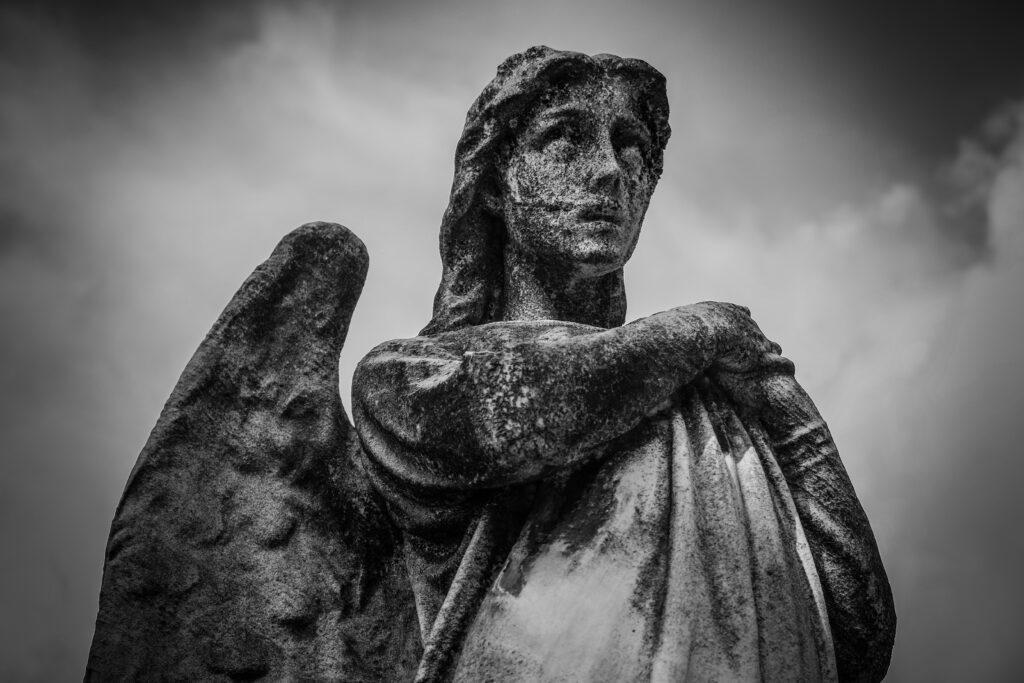 Russian fallen angel statue